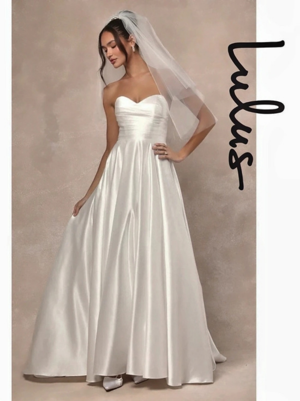 Lulus - White Satin Pleated Strapless Gown